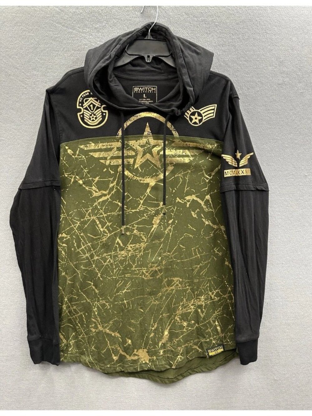 Switch Remarkable Hoodie Mens L Black Green Camo Star Military Graphic Pullover